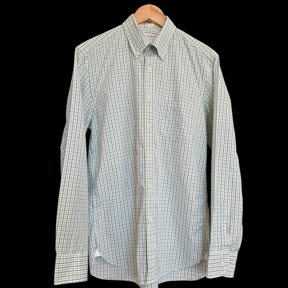 J.Crew Green Blue Plaid Button‎ Down Shirt 81708 Sz M 100% 2-Ply Cotton #192
